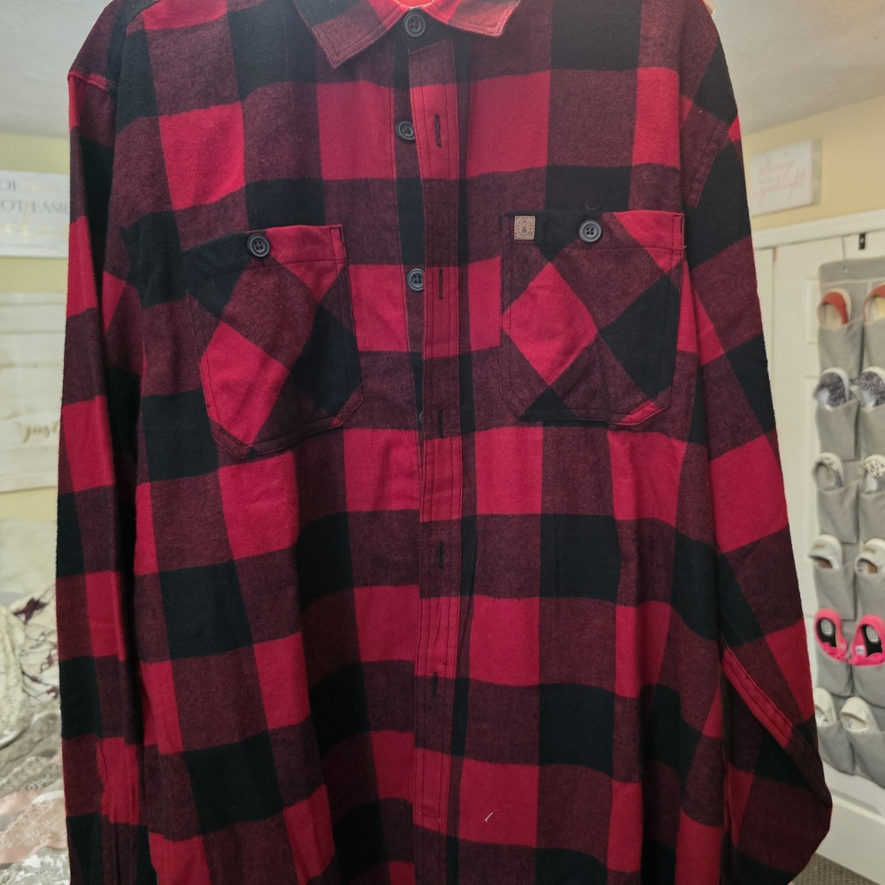 Red and Black Plaid Button-Up Shirt